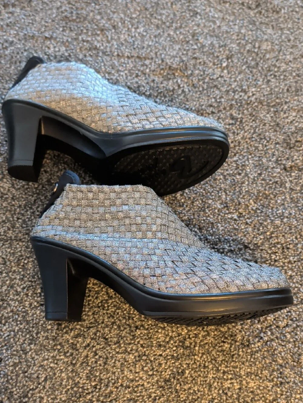 NWOT,,,bernie mev. Woven Metallic Silver Ankle Booties